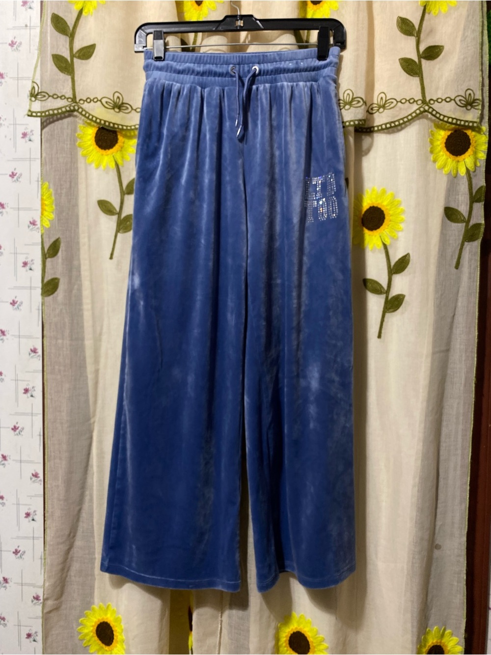 Limited Too Blue Velour Wide-Leg Pants with Rhinestone Logo